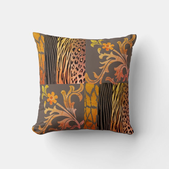  Chic Peach and Brown Animal Printed  Cushion  (Front)