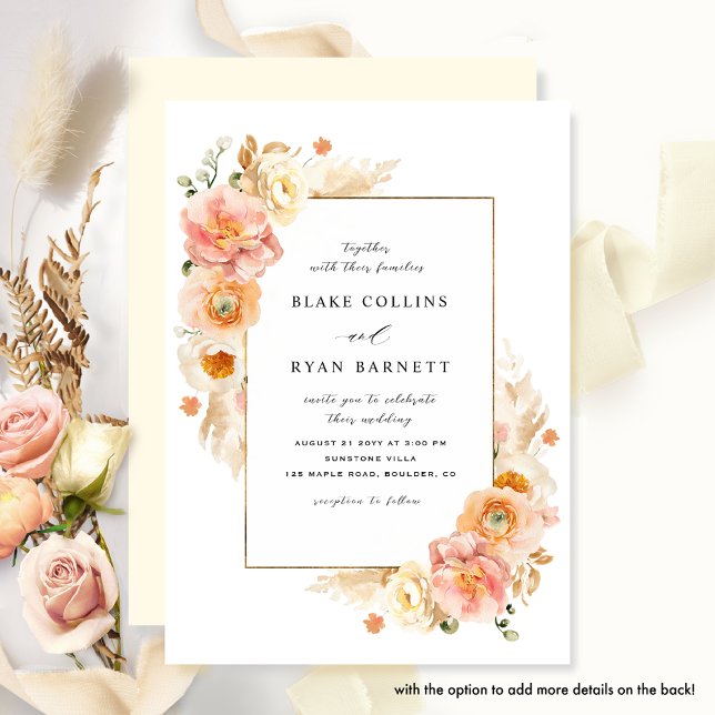 Chic Peach and Pale Yellow Delicate Floral Wedding Invitation (Creator Uploaded)