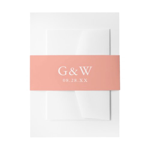 Chic Peach and White Monogram with Wedding Date Invitation Belly Band