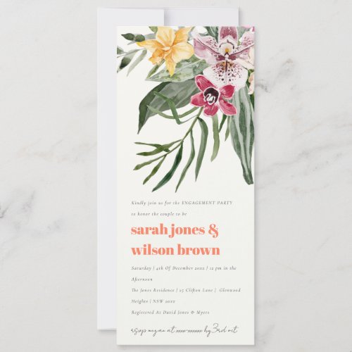 Chic Peach Blush Boho Tropical Floral Engagement Invitation