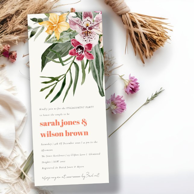 Chic Peach Blush Boho Tropical Floral Engagement Invitation (Creator Uploaded)