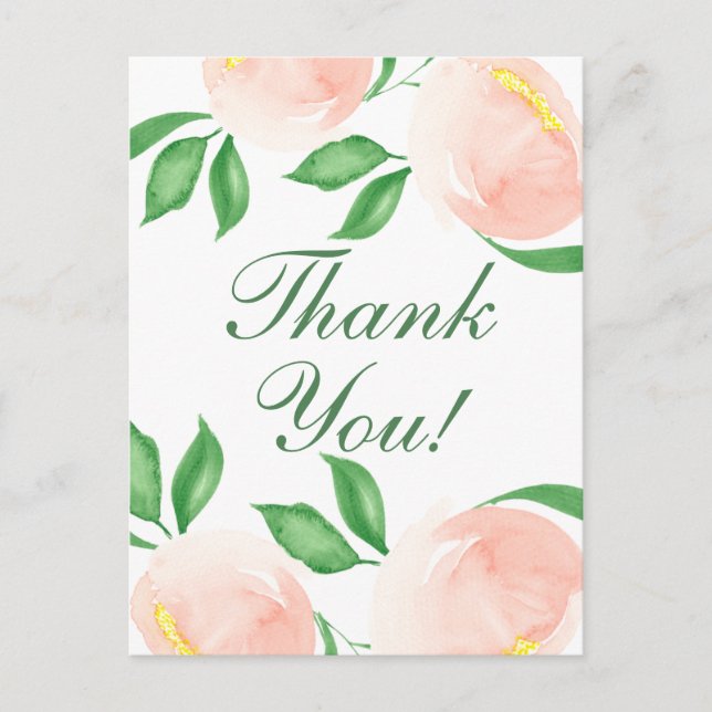 Chic Peach Blush Floral Thank You Postcard (Front)