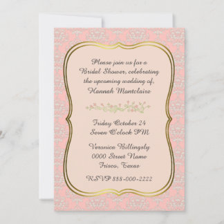 Chic Peach Damask Bridal Shower Invitation