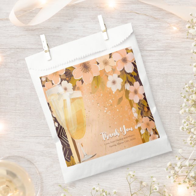 Chic Peach Floral Champagne Bridal Shower Party Favor Bag (Clipped)