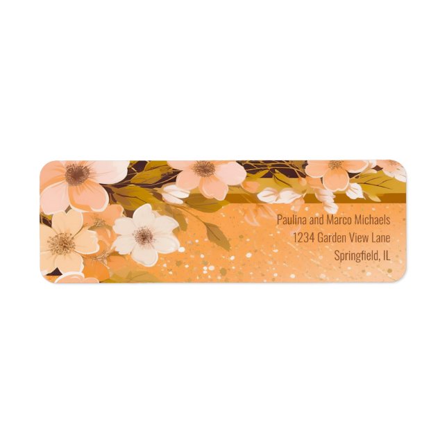 Chic Peach Floral Champagne Bridal Shower Party Label (Front)
