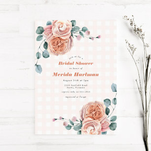 Chic Peach Floral Eucalyptus Picnic Bridal Shower Invitation