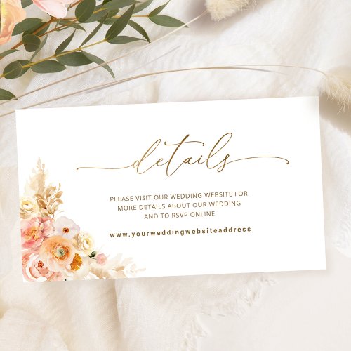 Chic Peach Floral Wedding Website  Details  Enclosure Card