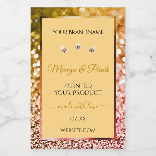 Chic Peach Gold Glitter Product Labels Rhinestones