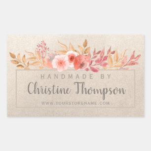 Chic Peach Golden Floral Handmade By Rectangular Sticker