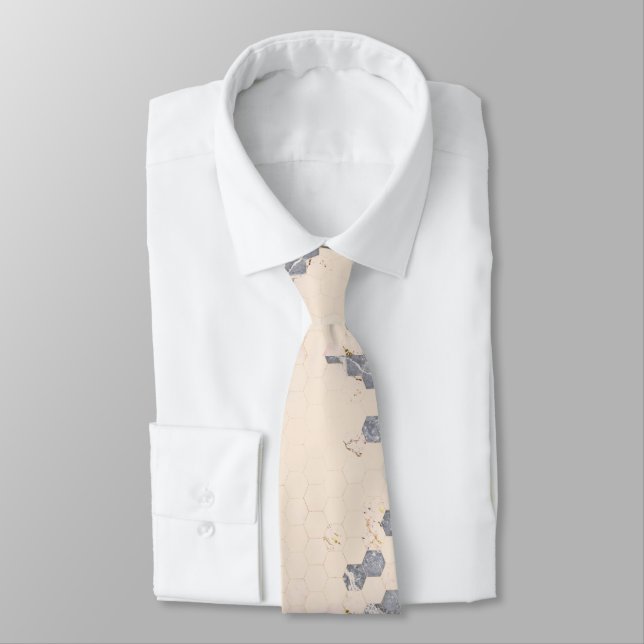 Chic Peach Honeycomb Hexagon Pattern Neck Tie (Tied)