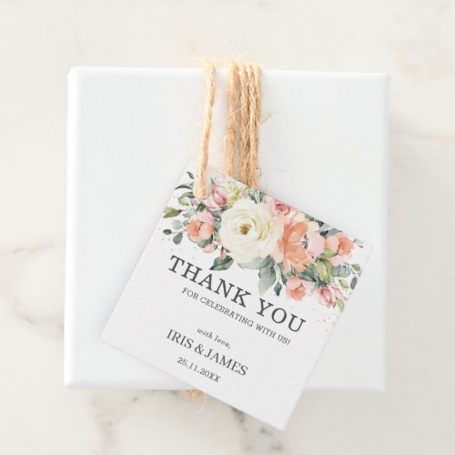 Chic Peach Ivory Pink Floral Wedding Thank You Favor Tags