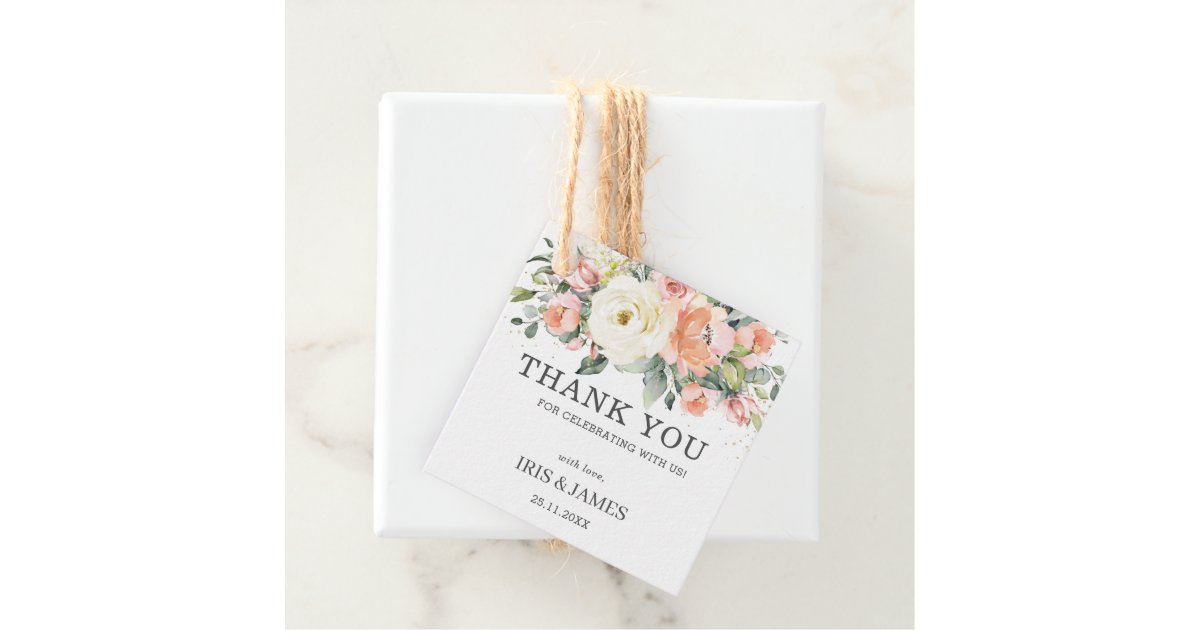 Chic Peach Ivory Pink Floral Wedding Thank You Favor Tags | Zazzle