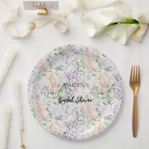 Chic Peach Lilac Lavender Floral Bridal Shower Paper Plates