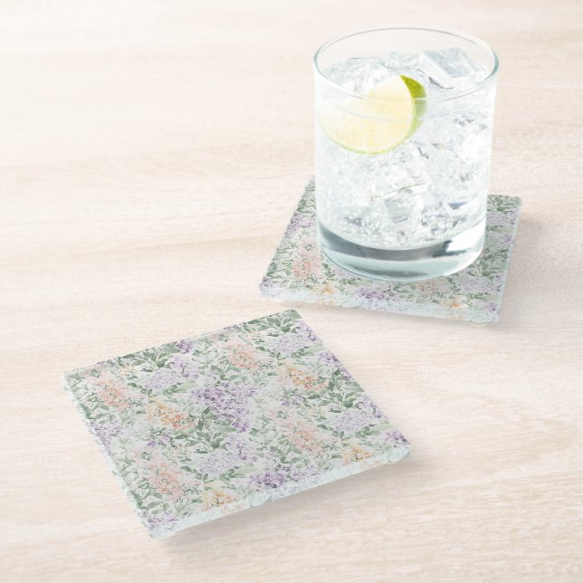 Chic Peach Lilac Lavender Floral   Glass Coaster (Angled)