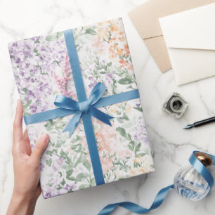 Chic Peach Lilac Lavender Floral Wedding Wrapping Paper