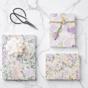 Chic Peach Lilac Lavender Floral Wedding Wrapping Paper Sheets