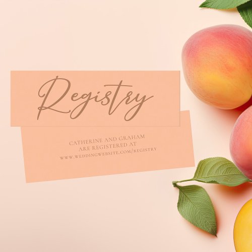 Chic Peach Minimalist Typography Wedding Registry Mini Business Card