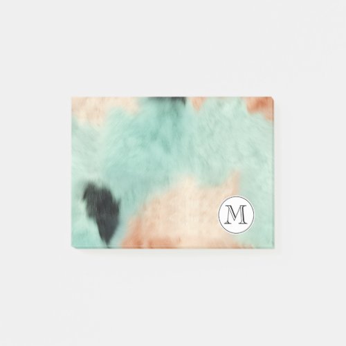 Chic Peach Mint Cowgirl Cowhide Monogram Post_it Notes