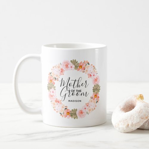 Chic Peach Mint Floral Wreath Mother of the Groom Coffee Mug