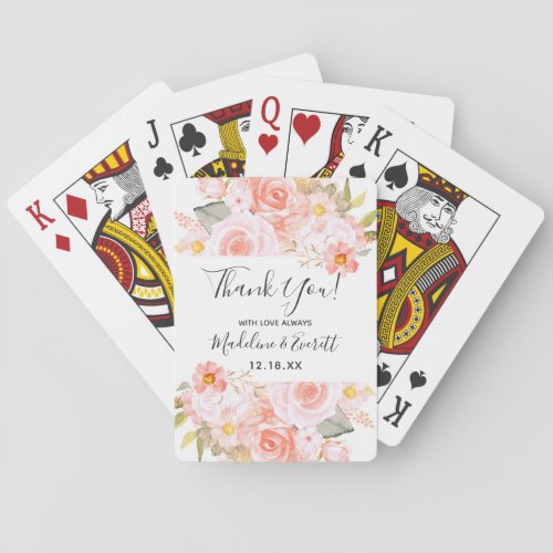 Chic Peach Mint Pastel Floral Border Wedding Favor Poker Cards