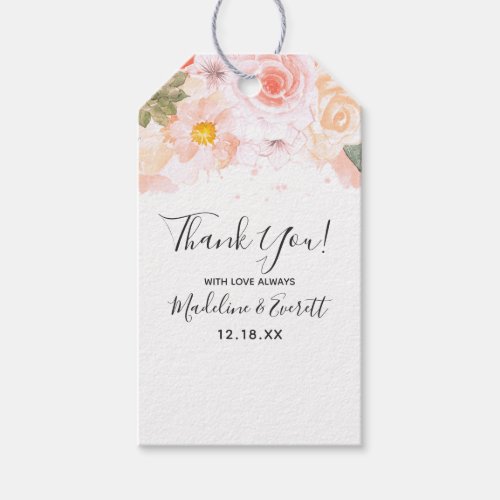 Chic Peach Mint Succulents Floral Drop Thank You Gift Tags