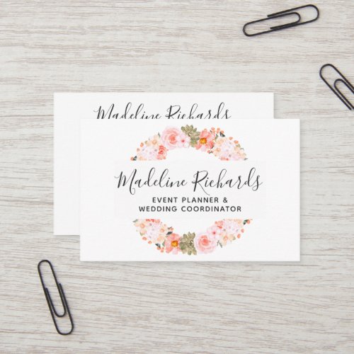 Chic Peach Mint Succulents with Social Media Icons Business Card