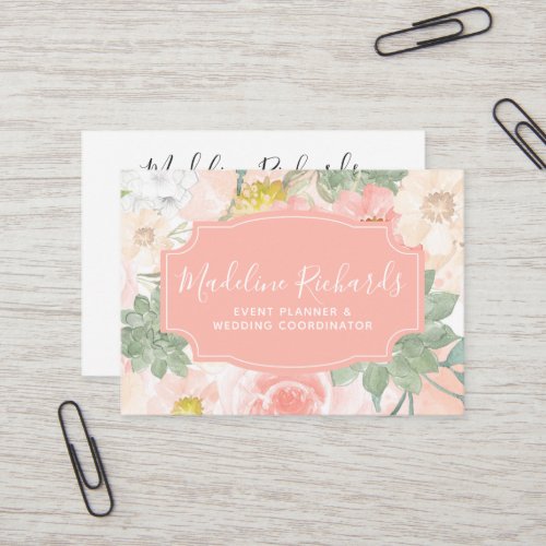 Chic Peach Mint Succulents with Social Media Icons Business Card