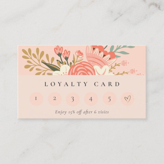 Chic Peach Orange Blush Ambrosia Floral Loyalty Business Card (Front)