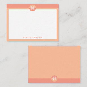 Chic Peach Orange Geometric Modern Monogram Note Card