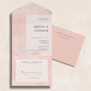 Chic Peach Ovals & Circles Wedding All In One Invitation