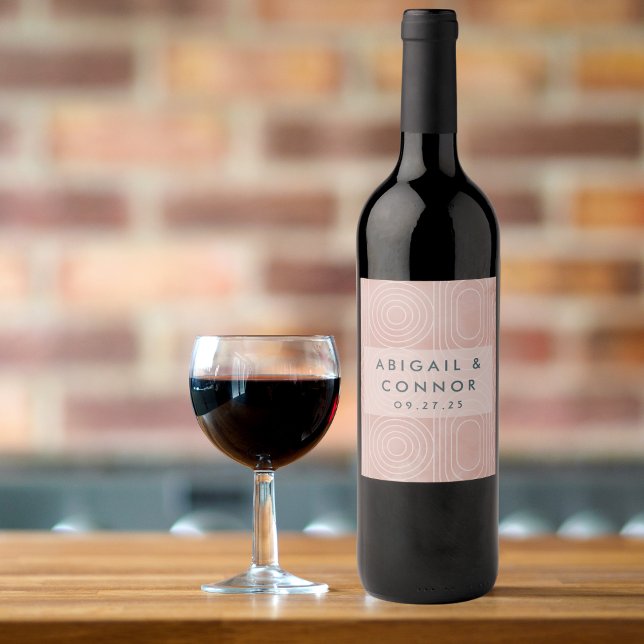 Chic Peach Ovals & Circles Wedding Wine Label (Creator Uploaded)