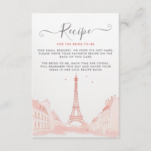 Chic Peach Pink Eiffel Tower Bridal Shower Recipe Enclosure Card