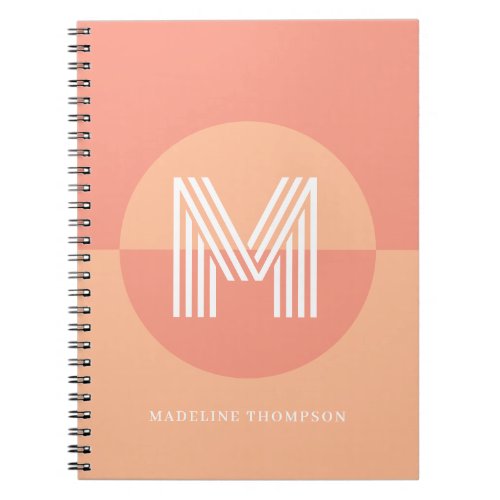 Chic Peach Pink Geometric Modern Monogram Notebook