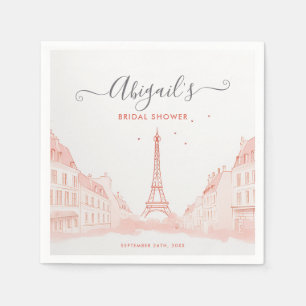 Chic Peach Pink Photo Eiffel Tower Bridal Shower Napkins
