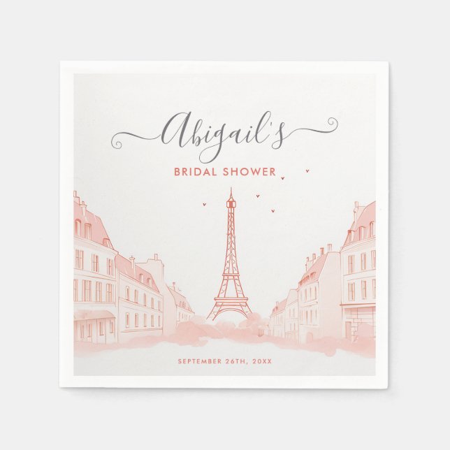 Chic Peach Pink Photo Eiffel Tower Bridal Shower Napkins (Front)