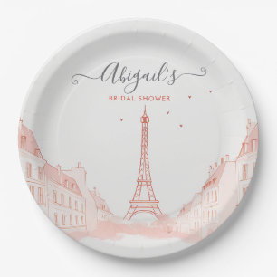 Chic Peach Pink Photo Eiffel Tower Bridal Shower Paper Plates