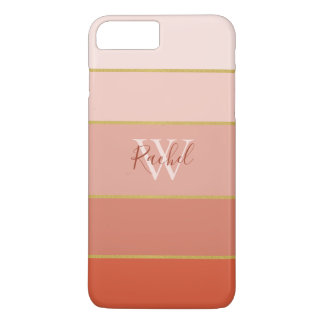 Chic Peach Stripes Ombre with Monogram iPhone 8 Plus/7 Plus Case