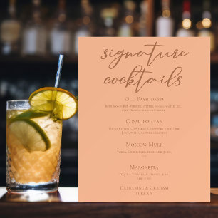 Chic Peach Summer Wedding Signature Cocktails Menu Foam Board