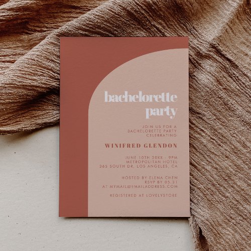 Chic peach terracotta arch bachelorette party invitation