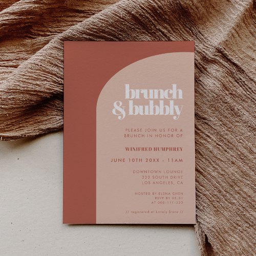 Chic peach terracotta arch Brunch and Bubbly Invitation