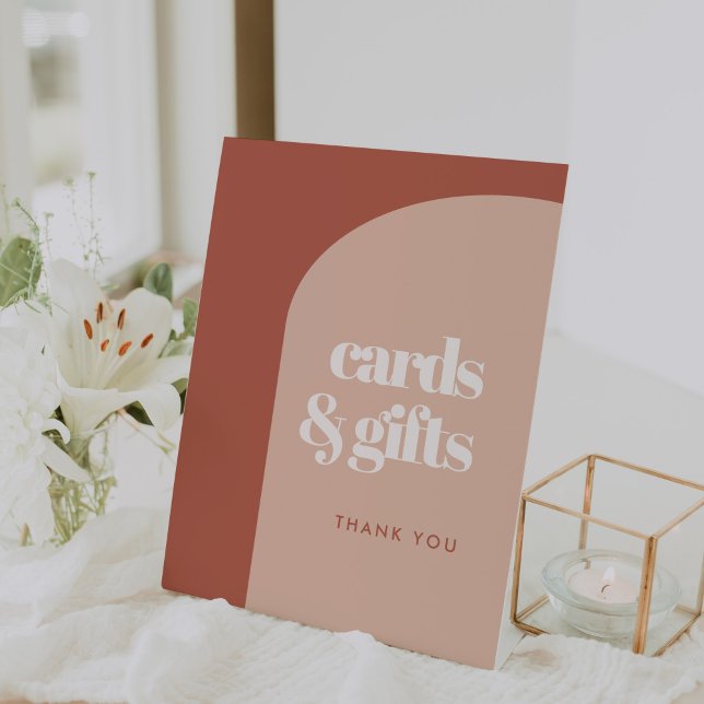 Chic peach terracotta arch Cards & Gifts wedding Pedestal Sign (Creator Uploaded)