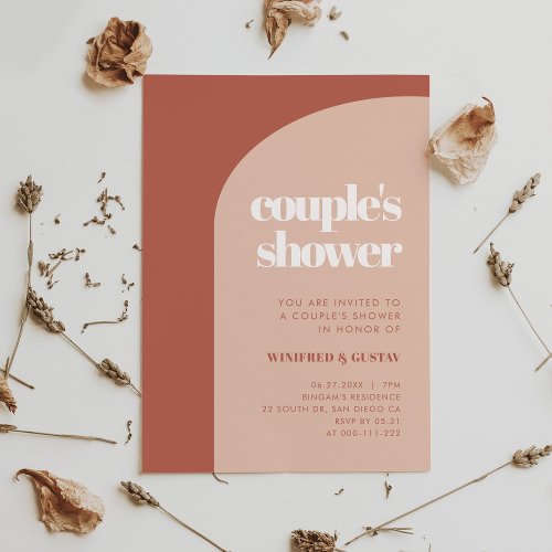 Chic peach terracotta arch Couples Shower Invitation