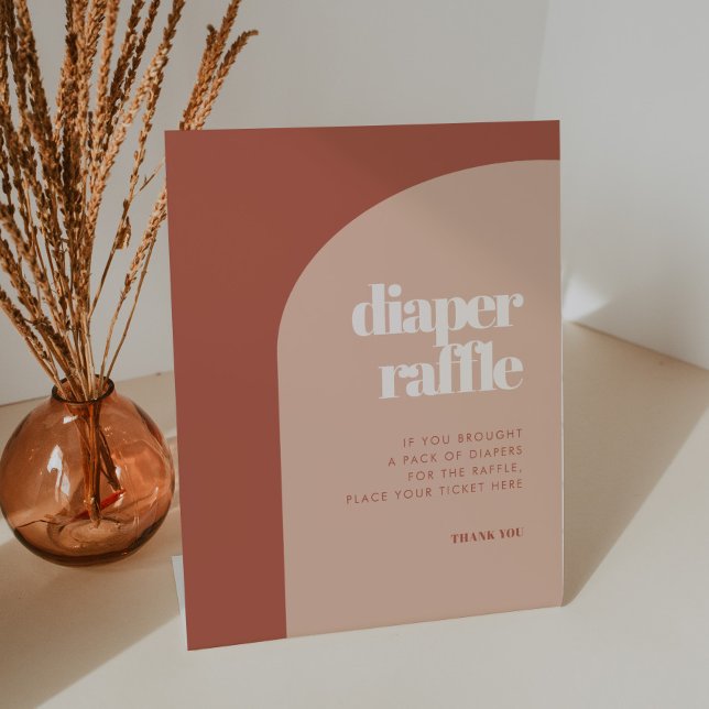 Chic peach terracotta arch Diaper Raffle Pedestal Sign (Creator Uploaded)