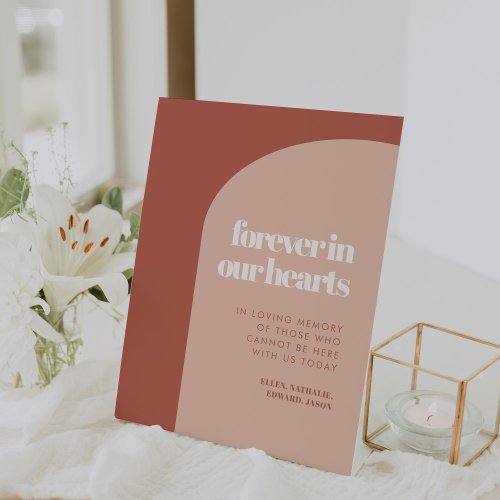 Chic peach terracotta arch Forever in our hearts Pedestal Sign