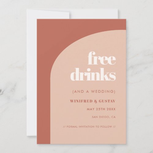 Chic peach terracotta arch Free drinks Save The Date