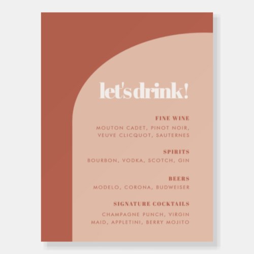 Chic peach terracotta arch Lets Drink Menu Foam Board