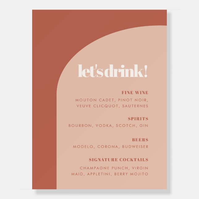 Chic peach terracotta arch Let's Drink Menu Foam Board (Front)