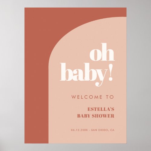 Chic peach terracotta arch Oh Baby Welcome Poster