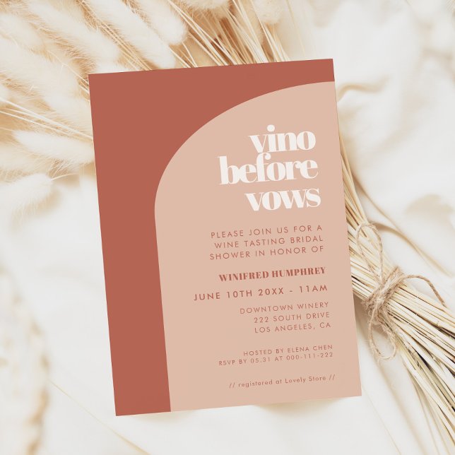 Chic Peach Terracotta Arch Vino Before Vows Invitation (Creator Uploaded)