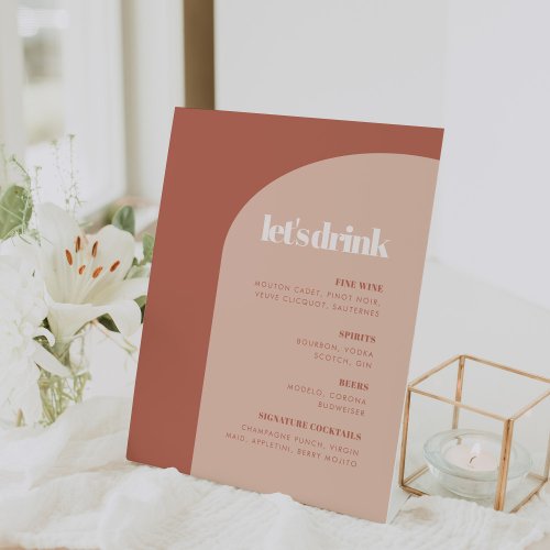 Chic peach terracotta arch wedding Bar menu Pedestal Sign